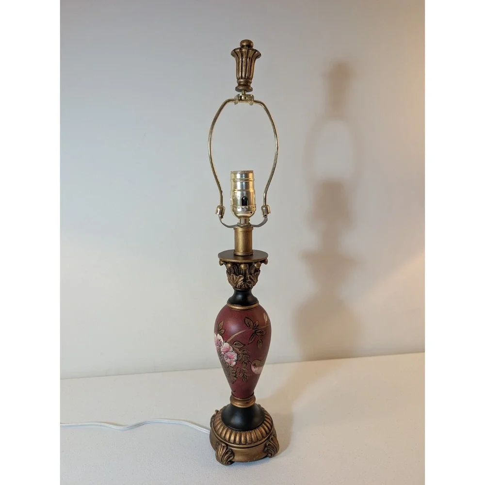 Vintage Floral Urn Table Lamp Base Ornate Resin Brass Tone Traditional Decor